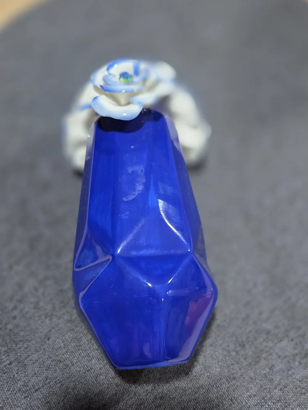Anthropologie Cobalt Blue Ceramic Vase with White Blossom Accents